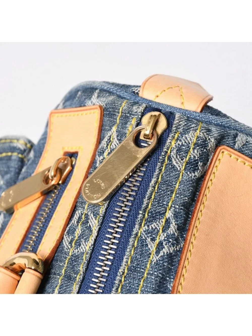 Louis Vuitton Neo Speedy Handbag Monogram Denim Indigo Blue Gold